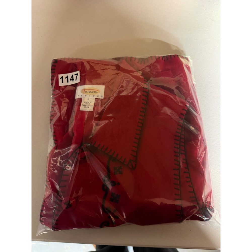 Talbots Petites Red Wool Blend Embroidered Blanket Stitch Vest Womens P Small - Picture 6 of 6
